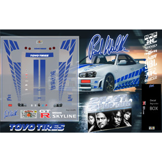 Decal  2F2FR R34 GTR Skyline paul walker Fast and furious 2 ฟาส2 พอลวอคเกอร์ water slide white toner hotwheels ดีคอล