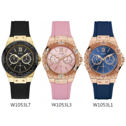พร้อมสต็อก ！Guess Watch ขนาดหน้าปัด 38mm W1053L1 W1053L3 W1053L7 ตัวเรือนสีทอง สายซิลิโคนสีด