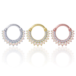 PiercingRoomByJay,  CZ/White Opal Clicker Hoop  ห่วงเพชร/โอปอล เงินแท้