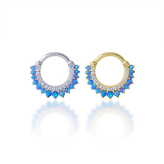 PiercingRoomByJay,  CZ/Sky Blue Opal Clicker Hoop  ห่วงเพชร/โอปอล เงินแท้