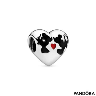 Minnie and Mickey heart silver charm with black and red enamel แท้100%