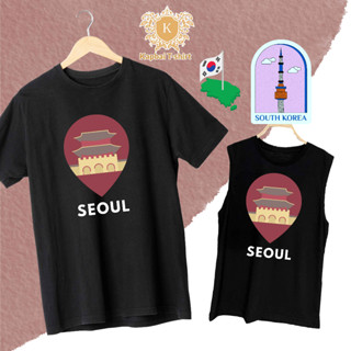 T-Shirt เสื้อยืด เสื้อแขนกุด สีดำ ลายSeoul เนื้อผ้าCotton100% เบอร์32 ใส่สบาย ใส่ได้ทั้งหญิงและชาย