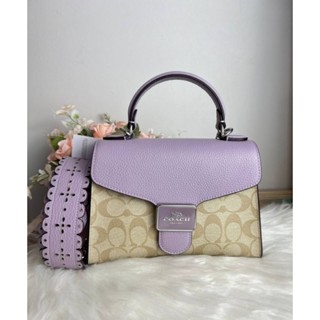 💜กระเป๋าสะพายสีม่วง น้ำตาล ทูโทน 💜💜NEW COACH Pepper Satchel In Signature Canvas