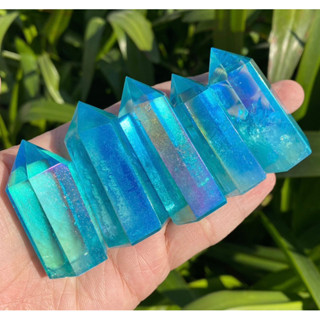 1 Pc Random Pick 2-2.5 Inches Aqua Aura Blue Quartz Tower, Angel Aura Clear Quartz Point, Crystal Tower, Healing Crystal