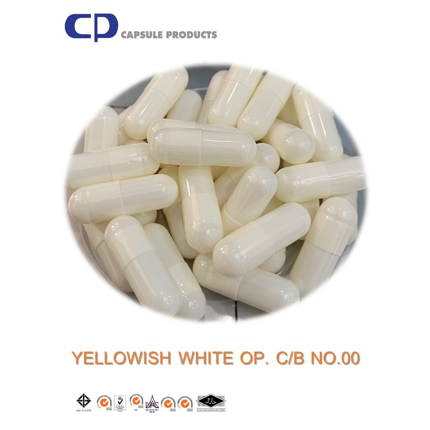 Capsule Products แคปซูลเปล่า สีขาวนม YELLOWISH WHITE OP. C/B (เบอร์ 00) บรรจุ 750 แคปซูล/ห่อ