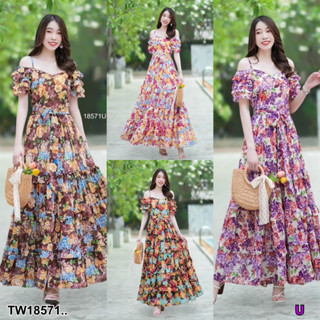 TW18571 Maxi Dress (เดรส)ยาว เปิดไหล่