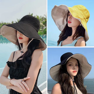 หมวกปีกกว้าง หมวก​บั​กเก็ต​ 2​ ด้าน มีเชือกรัดใต้คาง bucket Ins บักเก็ต เปล่าหลายสี แฟชั่นผู้หญิง