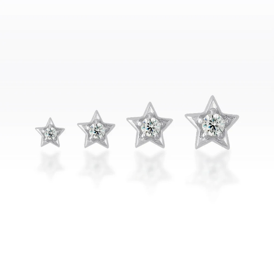 Piercingroom by Jay จิว/ต่างหูสำหรับผิวแพ้ง่าย Star CZ แป้นแบน เงินแท้ (ราคาต่อชิ้น)