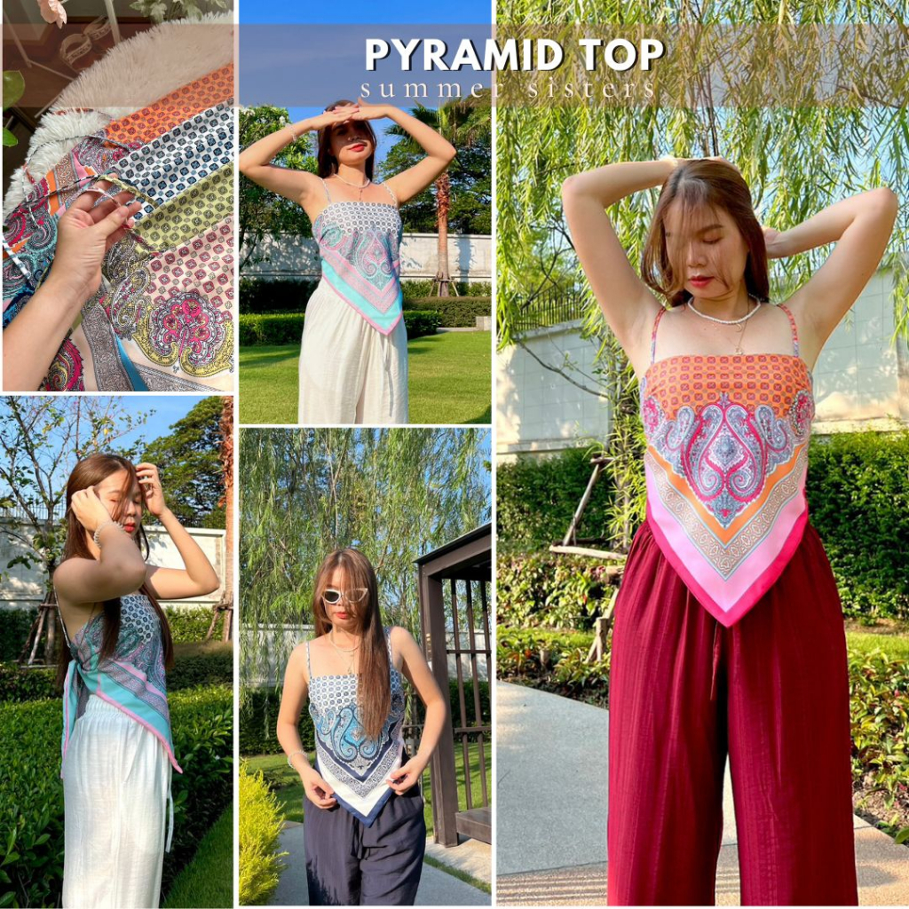 Pyramid top - เสื้อสายเดี่ยวสามเหลี่ยม ผูกด้านหลังได้เอง ผ้าไหมอิตาลีผสมซาติน เนื้อลื่น วาวแสงเล็กๆ สายสวยสุดปัง