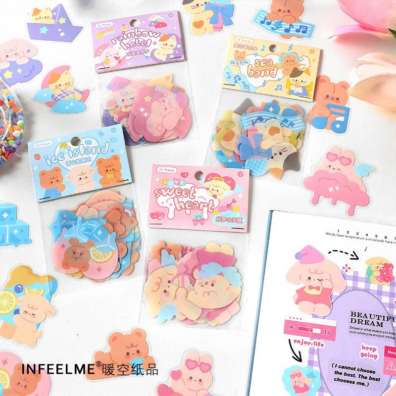 สินค้าพร้อมส่งในไทย สติ้กเกอร์ซองรุ่นสดใส 15ชิ้นใหญ่