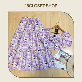 ชุดเซตเสื้อครอปโบว์หน้า+กระโปรงยาวบาน *งานป้าย*