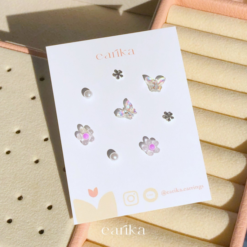 earika.earrings - hologram buttie and bloom set เซ็ตต่างหูก้านเงินแท้ชุบทองคำขาว คนแพ้ง่ายใส่ได้