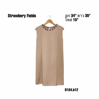 Dress Strawberry field คลุมเข่าปักดอกไม้ขอบ อก 34 ยาว 35 D104.b12