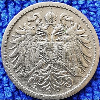 เหรียญ​ออสเตรีย​อายุ​100​กว่า​ปี​ Austria Empire, 10 Heller, (ยุค​ Joseph 1), #​2215T, ใช้แล้ว