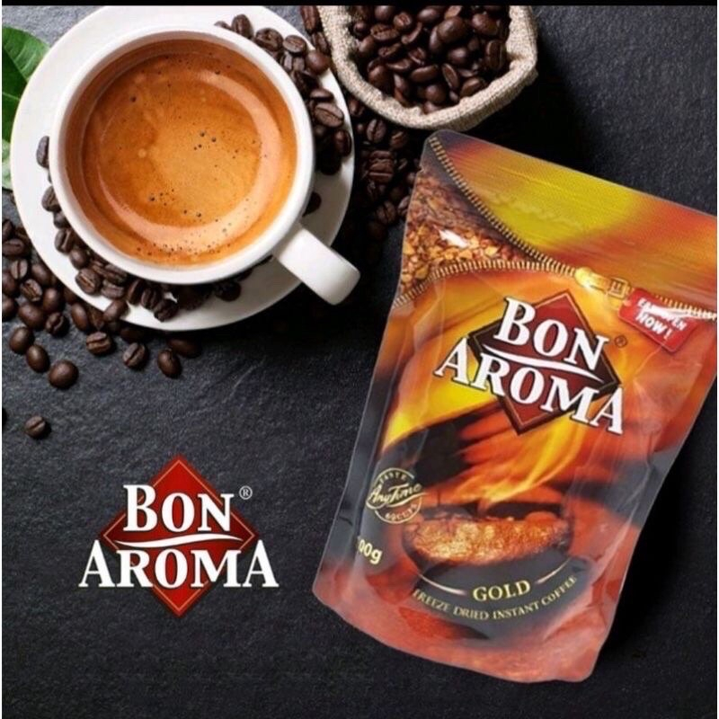 กาแฟบอนอโรมา โกลด์ กาแฟสำเร็จรูปชนิดฟรีซดราย แบบถุงเติมซิปล็อค 100 กรัม Bon Aroma Gold Freeze Dried 100g