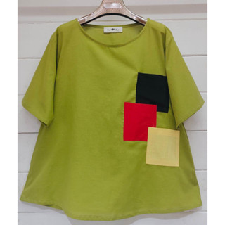 Odee&amp;Cutie Daily Fashion  linin blouse  ผ้าลินินอย่างดี สีพื้น เย็บกระเป๋าสลับสีสวยงาม