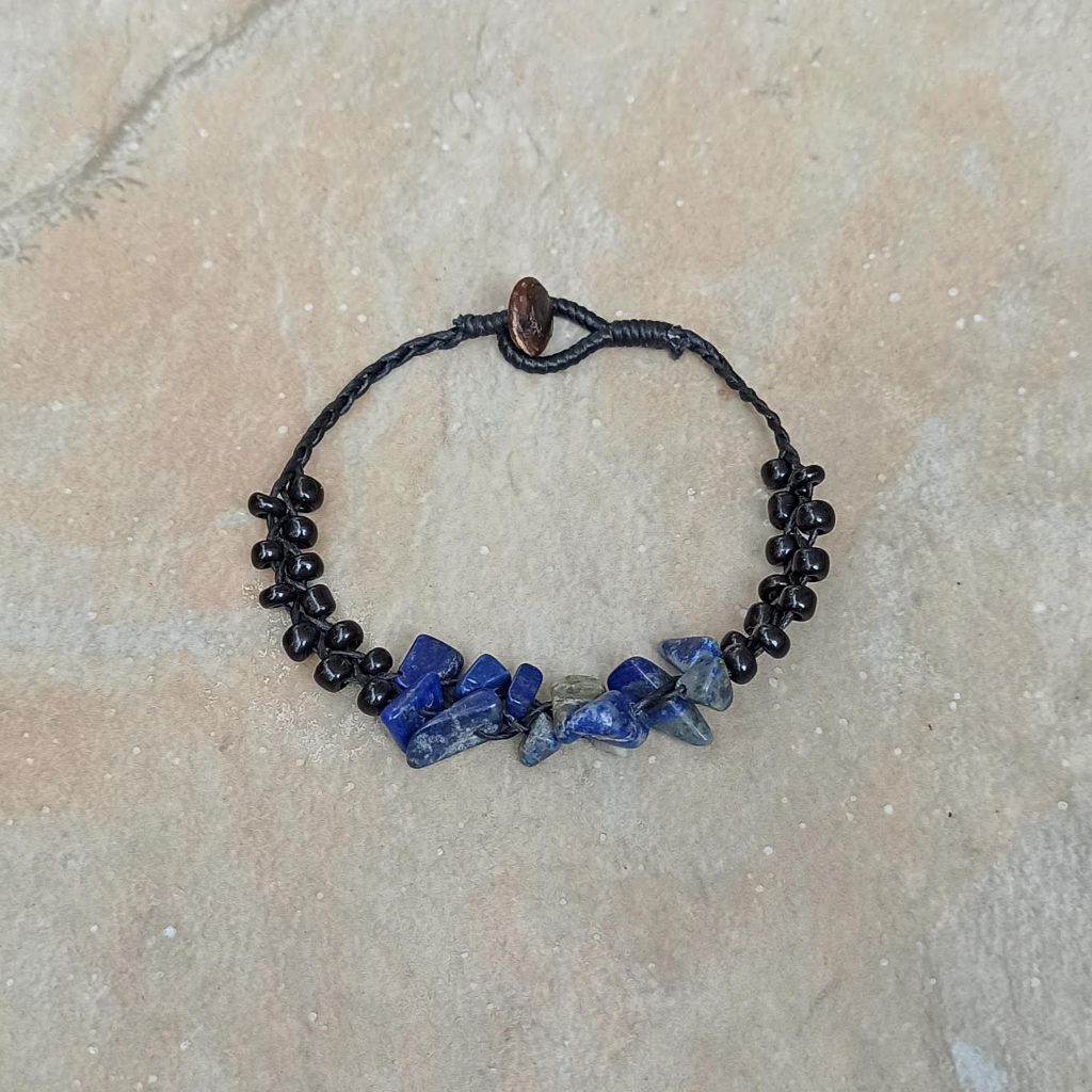 สร้อยข้อมือ กำไลข้อมือ หินนำโชค เชือกเทียน ลูกปัด สีดำ แฮนด์เมด โบโฮ โบฮีเมียน ยิปซี Macrame Stone Bracelet BC10024 - รูปที่ 4