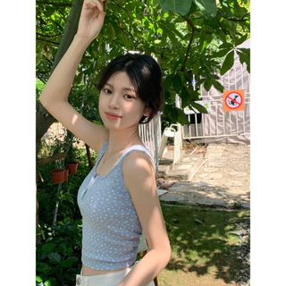 Cicishop(J342)เสื่อกล้ามลายดอกไม้ ดีเทลกระดุมหน้า แฟชั่นฤดูร้อน