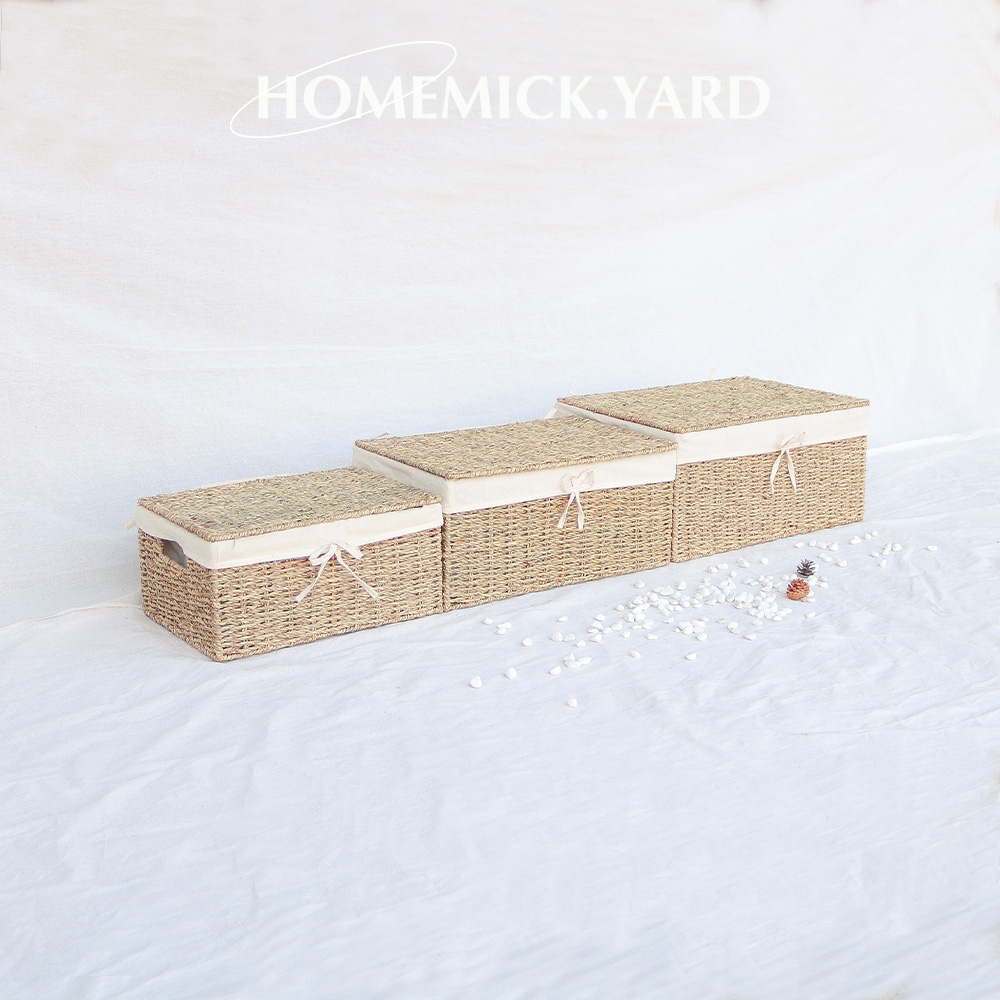 homemick.yard หีบสานกกมีฝาปิด หีบใส่ของ ตะกร้าใส่ของ มี 3 ขนาด ใส่ของได้เยอะ แต่งบ้านสวยดูธรรมชาติ