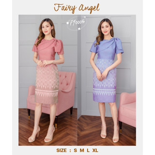 Iงานป้าย Fairyangel {S-XL} (ป้ายแท้)(เช็คของก่อนโอนเงิน) มี 4 ไซส์ ชุดเดรสผ้าทอ ลายไทย แต่งโบว์ไหล่ 0005