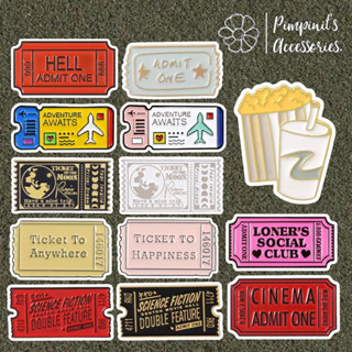 ʕ •ᴥ•ʔ ✿ พร้อมส่ง : เข็มกลัดเซ็ทตั๋วเครื่องบินและตั๋วภาพยนตร์ | Flight &amp; Cinema Ticket Enamel Brooch Pin Set.