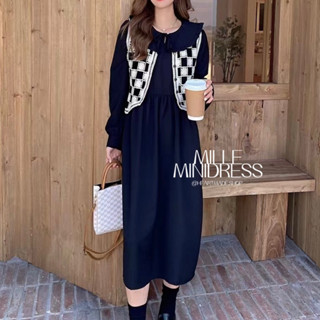 Mille minidress🛒👀(สินค้าพร้อมส่ง)มินิเดรสเซท2ชิ้นพร้อมเสื้อกั๊กผ้าทอลายงานน่ารัก