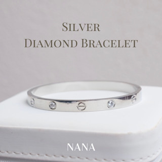 Silver Diamond Bracelet - กำไลข้อมือเงินฝังเพชรงานสแตสเลสเกรดพรีเมียม