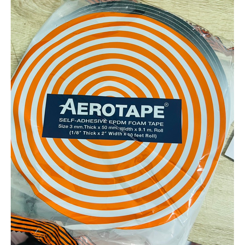 แอโร่เทป AEROTAPE เทปโฟมฉนวนมีกาวในตัว ขนาดหนา 3 มิลลิเมตร หน้ากว้าง 50 มิลลิเมตร และยาว 9.1 เมตร