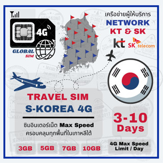 South Korea SIM ซิมเกาหลีใต้ KT &amp; SK 3 -15 Days 4G Max speed limit/ day