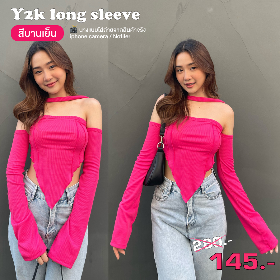 (พร้อมส่งทุกสี)🧸NOTBASIC💖 ไสตล์ Y2K เสื้อคล้องคอปาดไหล่แขนยาว - รุ่น Y2k long sleeve (แขนยาว)