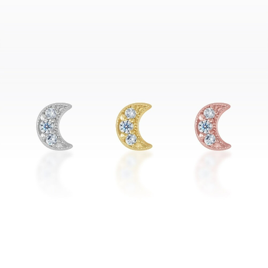 Piercingroom by Jay จิว/ต่างหูสำหรับผิวแพ้ง่าย Mini Moon แป้นแบน เงินแท้ (ราคาต่อชิ้น)