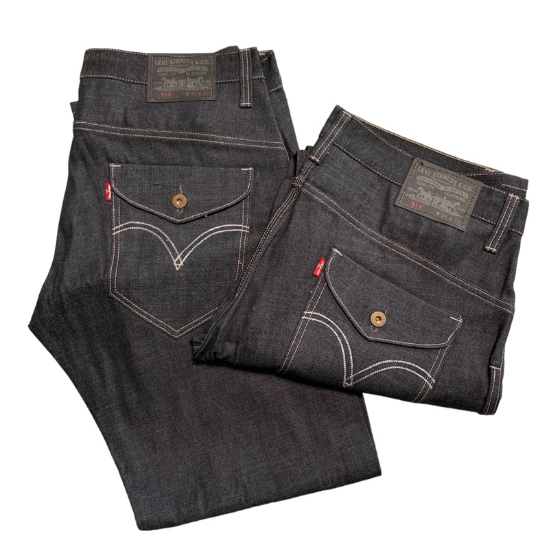 Levi’s ลีวายส์ ของแท้ 514 ป้ายดำ CD7 ฝาปิดหลังกระดุมทอง  ผ้าเข้ม ผ้าแข็ง ขาตรงกระบอกเล็ก