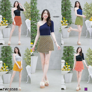 TT18588 Set 2 ชิ้น เสื้อไหล่เดี่ยว แขนสั้น + กางเกงลายไทย .Set of 2 pieces. Single shoulder shirt, short sleeves + Thai