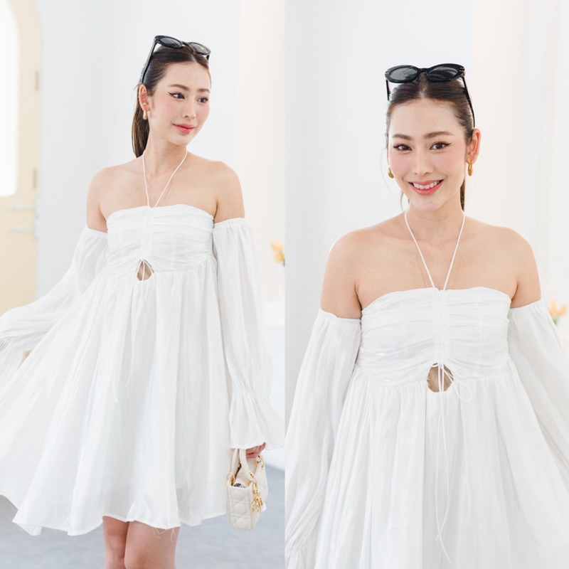 It’s me basic เดรสผ้าไหมแก้วปาดไหล่ งานพรีเมี่ยม