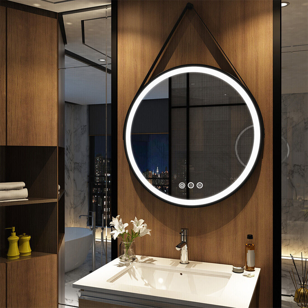 LUVODI กระจกห้องน้ำสมาร์ทกรอบทอง ติดผนัง ทรงกลม LED Mirror
