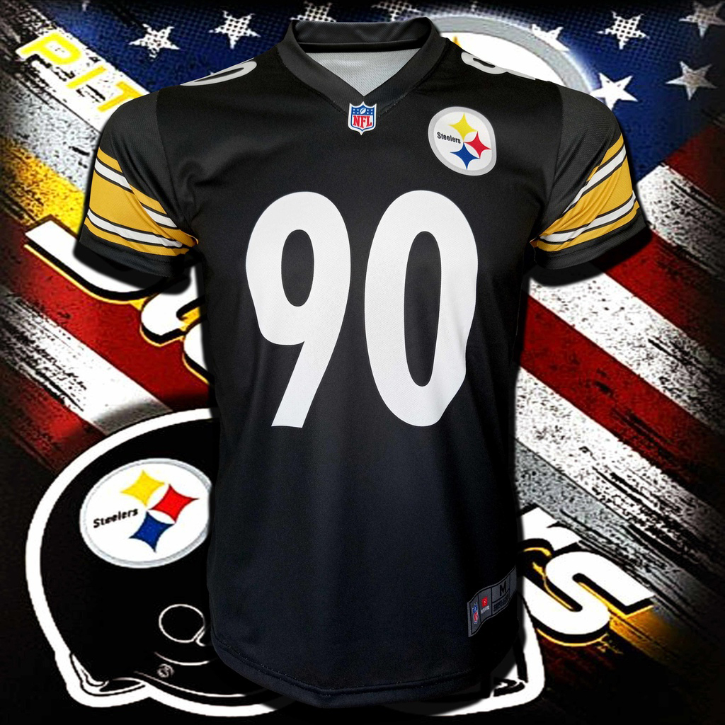เสื้อยืดอเมริกันฟุตบอล NFL Pittsburgh Steelers เสื้อทีม พิตต์สเบิร์ก สตีลเลอร์ส #AF0009 รุ่น T.J. WATT ไซส์ S-5XL