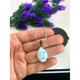 1 Pc Natural A Quality Larimar 952 Silver Pendant from Dominican Republic For Men And Women With silver Chain.