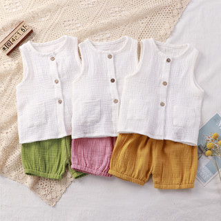 Babyonline(Y165)M4ชุดเซ็ตเสื้อกล้ามกางเกงจั๊มขาสำหรับเด็ก ผ้าสาลูย่น นิ่ม ใส่สบาย