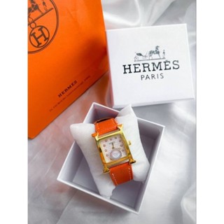 **พร้อมส่ง** นาฬิกา Hermes ส้ม หน้าปัดลายตราราง พร้อมกล่อง