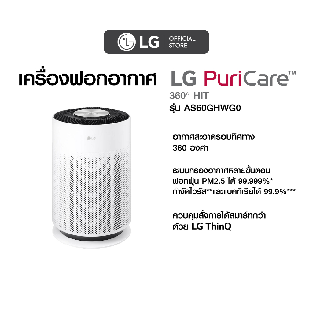 LG เครื่องฟอกอากาศ PuriCare 360 Hit  รุ่น AS60GHWG0