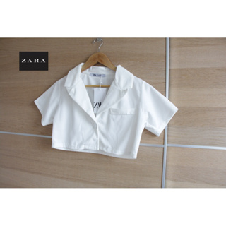 ZARA x cotton size M x ทรงครอป กระดุมหน้า ผ้าร่องดีมาก มือ 1 ป้ายห้อย อก  36 ยาว 15 ไม่เเท้นะคะ • Code : 029(1)