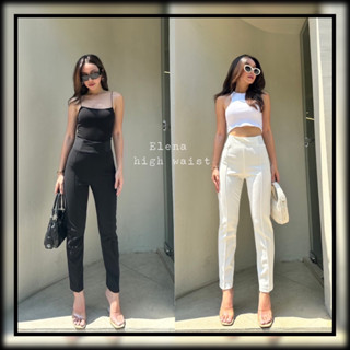 Elena high-waist pants กางเกงเอวสูงทรงสวยเก็บทรงอย่างดีทรงขากระบอกเล็กเนื้อผ้ายืดหยุ่นได้ดี ป้าย PROMTHONG