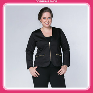 DOPAMINA เสื้อผ้าสาวอวบ Blazer เสื้อสูท เสื้อคุลม สีดำ [L-XL] รอบอก 38-40 นิ้ว [DPM-002 Zipper Blazer ]