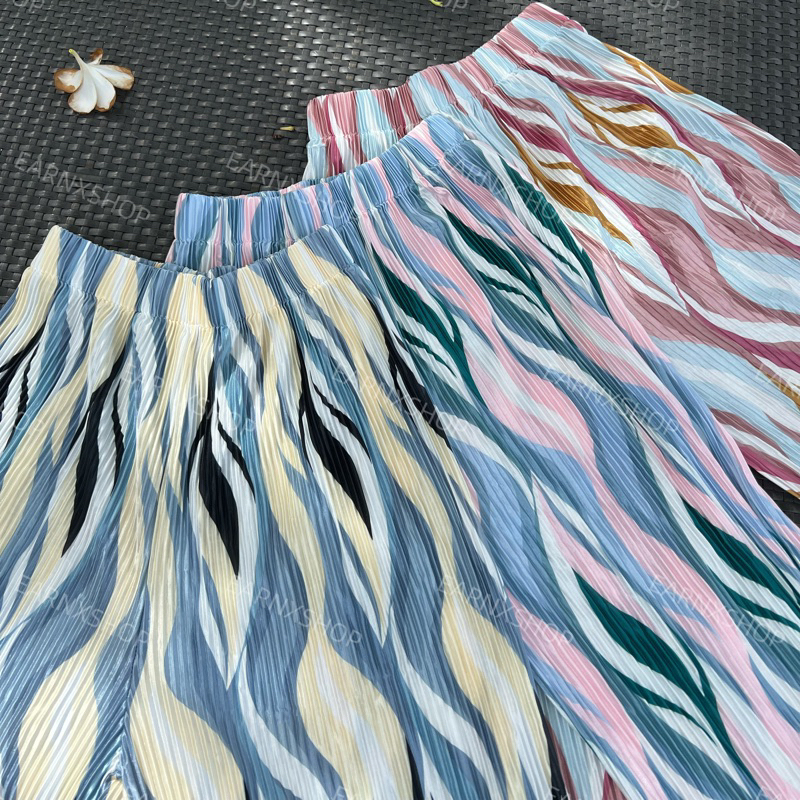 EARNXSHOP | PLEATS PANTS กางเกงอัดพลีทขายาว กางเกงพลีท กางเกงอัดพลีทลาย
