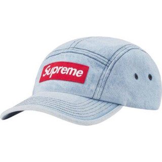 ใหม่พร้อมส่ง ของแท้ หมวก Supreme FW22 Denim Camp Cap Washed blue