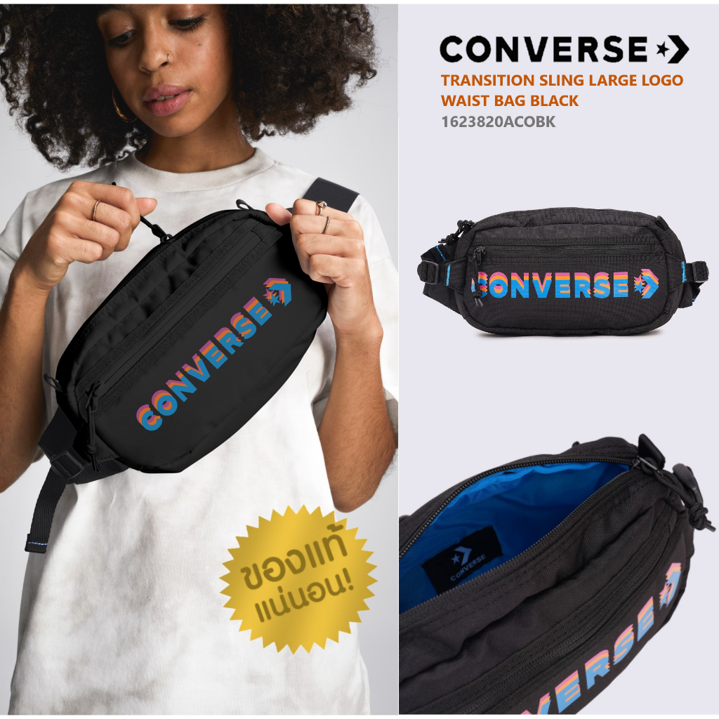 CONVERSE TRANSITION SLING LARGE LOGO WAIST BAG BLACK