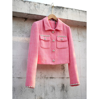 SP307T : Pink Boucle Jacket เสื้อแจคเกตแขนยาว