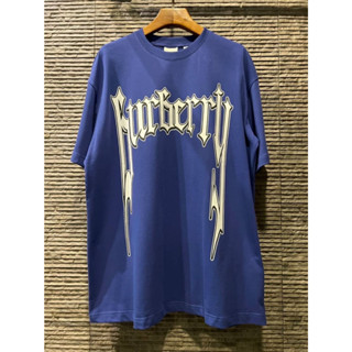 BURBERRY NAVY PRINTED COTTON JERSEY T-SHIRT เสื้อยืดคอกลมแขนสั้น แบรนด์เบอเบอรี่