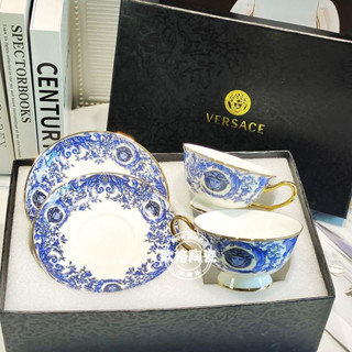 Versace Family Blue and White Coffee Cup and Plate Platinum Series Set Exquisite Flower Tea Bone Porcelain Cup and Plate