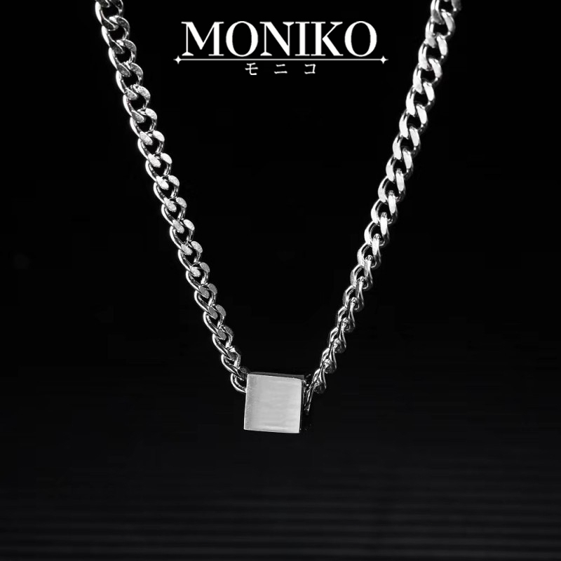 MONIKO สร้อยคอโซ่ จี้ีรูปสี่เหลี่ยมจัตุรัส เครื่องประดับแฟชั่น สําหรับผู้ชายผู้หญิง - รูปที่ 2